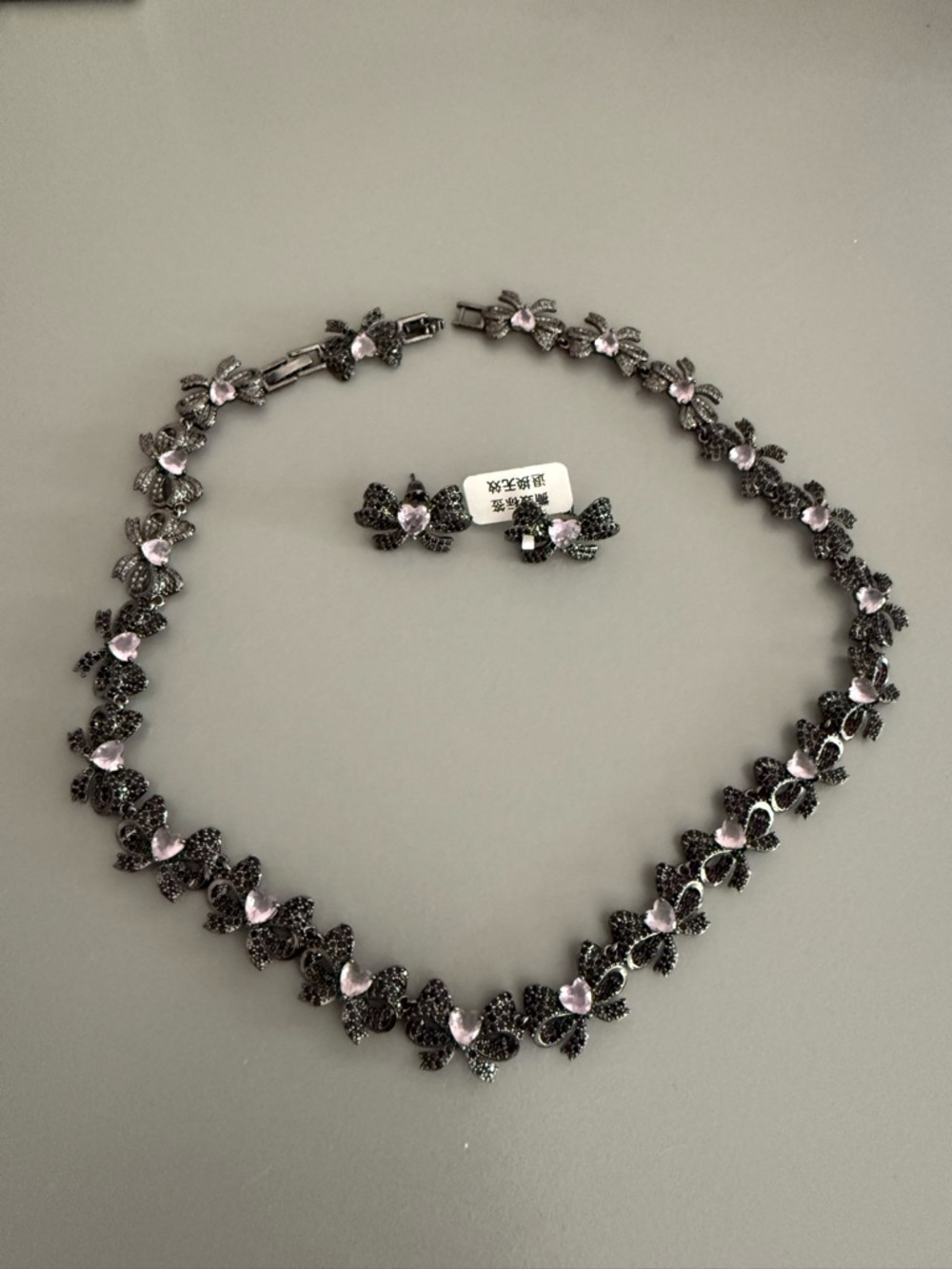 Women’s Pink & black zircon bow knot jewelry set